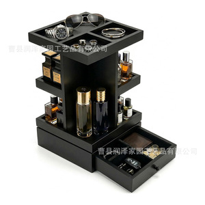 Rotating Storage Rack With Drawers 3 Layers Black <b>Desktop</b> Organizer For Perfume Watch Glasses Home Office Use - Product Image 5