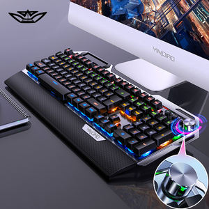 Lvkidron 104-Key USB có dây kim loại chơi game Bàn phím cơ RGB Backlit 12 hiệu ứng ánh sáng lớn tay còn lại đa phương tiện núm - Product Image 2