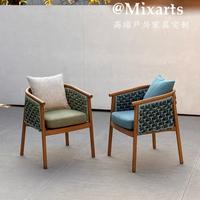 Ensemble table et chaises de salle à manger en teck massif avec cordage tressé, chaises de salle à manger imperméables pour l'extérieur, meubles de jardin pour patio, cour arrière, villa