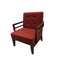 Chaise de salle à manger moderne en tissu rouge, fauteuil rembourré avec cadre en bois, dossier géométrique et accoudoirs pour hôtel, restaurant, salon