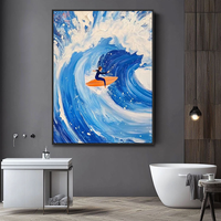 Joyeuse Fête des Pères – Peinture murale 3D Roya Brand sur toile de lin peinte à la main, durable, motif vagues océaniques modernes, bleu surf sportif, paysage marin