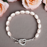 Coeur OT fermoir chaîne 6-7mm eau douce cultivée naturel riz perle perlée Bracelet pour femmes cadeaux d'anniversaire