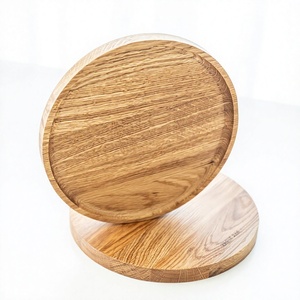 Plateau rond en bois d'acacia, grain naturel, poli, plat, écologique, vaisselle nordique, grand plateau de service en bois - Product Image 1