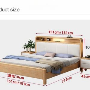 Lit en bois massif avec tête de lit canapé King Size, lit en bois confortable Queen Size, mobilier de chambre pour la maison et l'appartement - Product Image 6