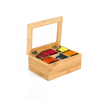Boîte de rangement pour thé en bambou rectangulaire laqué à 6 compartiments avec fenêtre en acrylique pour le stockage des sachets de thé