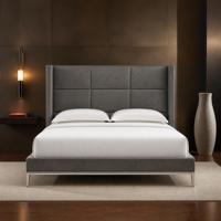 Maßgefertigtes Modernes Designer-Lederbett mit Rechteckigem Kanalgestell, Metallbasis und Anpassbarem Kopfteil für Luxushotels