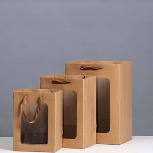 Sac cadeau en papier kraft brun à fenêtre, vente chaude, prix d'usine, différentes tailles, poignées laminées pour utilisation en supermarché - Product Image 4