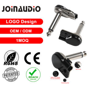 Connecteur de remplacement <span class=keywords><strong>jack</strong></span> TS L 6,35 mm <span class=keywords><strong>coudé</strong></span> à droite, plaqué nickel noir, certifié CE, pour câble de raccordement de guitare Akai <span class=keywords><strong>Mini</strong></span> Flat - Product Image 1