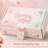 Boîte d'expédition en carton ondulé personnalisée pour emballage cadeau de fraises et produits de boulangerie avec couvercle pliable et détail ruban