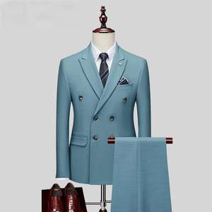 Costume d'affaires rayé à double boutonnage pour hommes haut de gamme <span class=keywords><strong>Blazer</strong></span> imprimé avec tissu peigné sur le devant ensembles de garçons d'honneur de grande <span class=keywords><strong>taille</strong></span> - Product Image 4