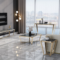 Table d'appoint de salon moderne et luxueuse de style minimaliste en pierre avec cadre en métal pour la maison, le bureau, l'école, la salle à manger ou la villa de parc