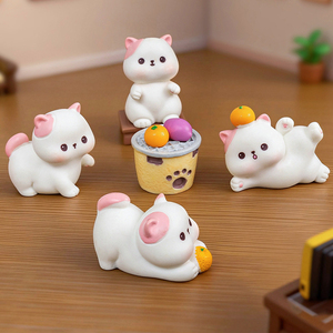 Cute Resin Mini White Cat Orange Figurine <b>Miniatures</b> Ornaments Tiny Animal Kitten Charm Landscape Decorations DIY Accessories - Product Image 4