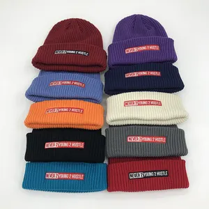 Gorro bordado acanalado con cable grueso al por mayor, gorros de punto, gorros con logotipo, gorro bordado personalizado con puños