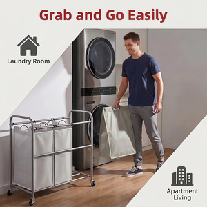 Household Removable Metal Cloth Sorter Portable Rolling <b>Divider</b> with Casters Wheels for Bathroom Laundry Hamper Baskets - Product Image 5