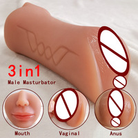 Masturbateur oral à double tête à trois canaux de 0,58 kg de 2e génération pour homme, jouet sexuel souple pour homme, gorge profonde, vraie chatte