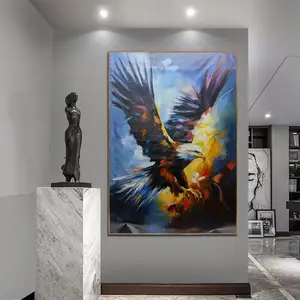 Original Art Custom 100% Hand-Painted Modern Eagle Wood Framed Animal Oil Painting On Canvas For Living Room Wall Decor