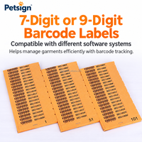 Étiquettes de codes-barres pour blanchisserie Petsign, 7 chiffres, 9 chiffres, étiquettes de nettoyage à sec, tickets de suivi de vêtements par ordinateur, 10 000 pièces, vente en gros