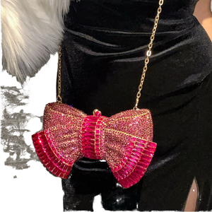 High Quality Ladies Bow Clutch <b>Dress</b> Purse Luxury Rhinestone Diamond Embellished Evening <b>Party</b> Crystal Bag with Chain Decoration - Product Image 3