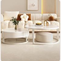 Ensemble de table basse ronde en bois et marbre de luxe moderne, blanc avec rangement, design extensible multifonctionnel, meubles de salon