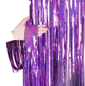 Toptan folyo Fringe perde Glitter parlak parti dekorasyon zemin Glitter lazer folyo Fringe perde holografik cicili bicili