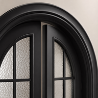 Porte intérieure double en verre cannelé noir cintrée sur mesure pour villa, hôtel, appartement