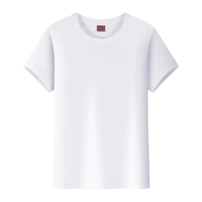 Camiseta de algodão padrão 150gc com gola redonda, manga curta, bordada com logotipo