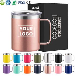 Custom Logo 12Oz Bpa Free Stainless Steel Double Walled Insulated Vacuum Camping Travel Tea <b>Coffee</b> Mug With Handle and Lid - Product Image 1