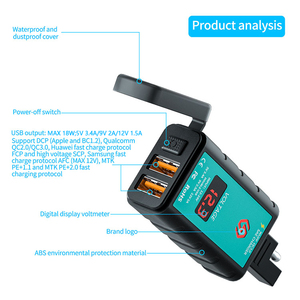 <span class=keywords><strong>Cargador</strong></span> Rápido USB Dual QC3.0 para Motocicleta con Protección IP66 a Prueba de Agua y Protección OVP para Teléfonos Móviles - Product Image 4