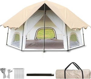 Tente de <span class=keywords><strong>camping</strong></span> hexagonale spacieuse OEM <span class=keywords><strong>pour</strong></span> 3-4 personnes, abri familial avec ventilation intégrale en maille et sac de transport - Product Image 1