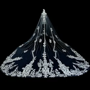 ROMANTIC New Bridal 3 Meters Embroidered Veil Wedding Accessories Sequin Lace Bridal Veils