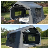 Tente gonflable imperméable de 8 mètres carrés, résistante au vent, pour le glamping en plein air, avec cheminée et port pour climatisation