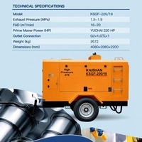 Compresseur d'air mobile Kaishan KSGF-220/19 pour l'exploitation minière et la pierrierie avec un débit d'air de 600 CFM/min