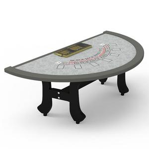 YH 86英寸实木半圆专业级黑杰克桌，带金色发牌托盘和定制徽标 - Product Image 1