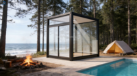Cabine en verre modulaire et portable pour la construction, maison mobile, maison capsule, conteneur préfabriqué, véranda et serre