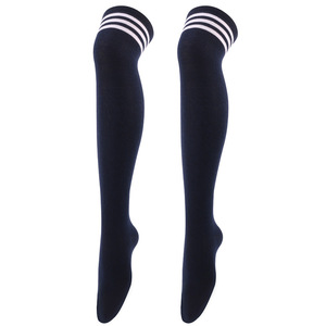 Chaussettes élastiques antidérapantes à trois bandes au-dessus du genou, multicolores, couleur unie, style académie, cosplay, usage quotidien, bas longs jusqu'aux cuisses - Product Image 5