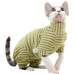 Klassisches gestreiftes Winter-Sweatshirt für haarlose Katzen Elastic Velvet Belly Protection Vierbeinige Katzen kleidung Elastic Christmas - Product Image 1