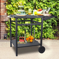 JH-Mech Doppelregal-Arbeitstisch im Freien mit 2 Rädern und 4 Haken Zusammen klappbares Design Grill-Pizza ofen wagen