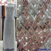 Großhandel Luxus Polyester Satin Big Hole Mesh Gestrickte Pailletten Bestickter Stoff Glänzende Pailletten Benutzer definierte Hochzeit Mädchen
