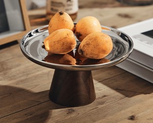 Stand rak <span class=keywords><strong>Display</strong></span> makanan penutup prasmanan, <span class=keywords><strong>Display</strong></span> kue, piring perak bulat dasar kayu Acacia - Product Image 4