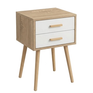 Mesa de <span class=keywords><strong>Noche</strong></span> Nórdica Simple de Roble Blanco, Mesita de <span class=keywords><strong>Noche</strong></span> Moderna para Dormitorio con 2 Cajones - Product Image 1