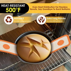 Sangle de levage en silicone pour cocotte hollandaise - Lot de 2 tapis de cuisson antiadhésifs avec longue poignée pour un transfert facile du pain au levain - Product Image 5