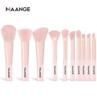MAANGE grosir kuas Makeup merah muda, sikat Label pribadi serat sintetis 10 buah