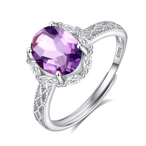 Wholesale 7*9mm Oval Cut Amethyst Gemstone <b>925</b> <b>Silver</b> <b>Ring</b> With Natural Stones White gold Plated Elegant Jewelry For Women - Product Image 1
