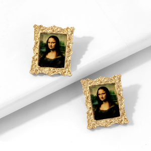 Pendientes Rectangulares Martillados <span class=keywords><strong>de</strong></span> Acero Inoxidable con Diseño Geométrico <span class=keywords><strong>de</strong></span> <span class=keywords><strong>la</strong></span> Mona Lisa y Girasol, Estilo Vintage - Product Image 3