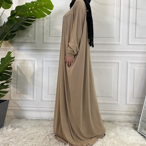 Solid Color One Size Closed Abaya Cotton <b>Long</b> <b>Dress</b> with Slim Batwing Sleeves <b>for</b> Muslim Women Daily Wearing 6200# - Product Image 6