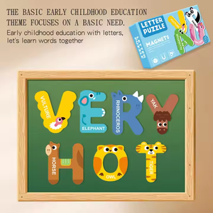 Trẻ em giáo dục sớm bằng gỗ Đồ chơi câu đố Montessori phim hoạt hình dán từ đồ chơi dán tủ lạnh - Product Image 5
