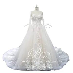 Long-sleeve heart-shaped beaded new design wedding dress