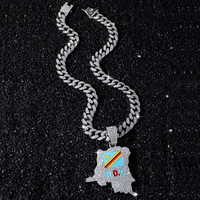 Collier pendentif carte du Congo en alliage de zinc plaqué or 14K, émail coloré, CZ, design culturel africain Hip Hop, décontracté/sportif