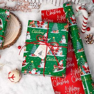 Christmas Wrapping Green Red Double Side Wrapping <b>Paper</b> Santa Claus Snowflake <b>Pattern</b> Christmas <b>pattern</b> wrapping <b>paper</b> - Product Image 1