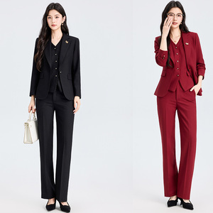 Women's Suit Set Slim Fit Professional Office Wear Full Sleeve Anti-Wrinkle Elegant Commuting Work Attire - Product Image 1